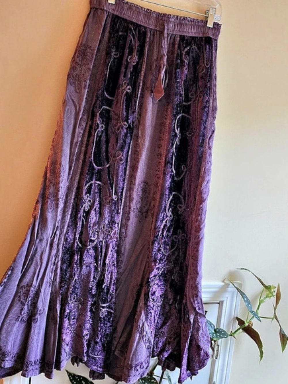 Earthbound Trading Co. Plum Lace Panel Overdyed Maxi Skirt. Medium